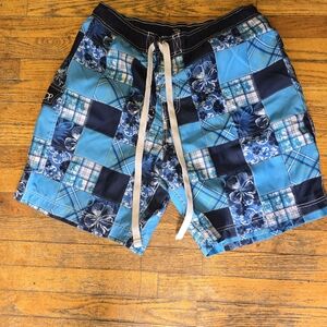 Men's Blue Patchwork Swim Shorts